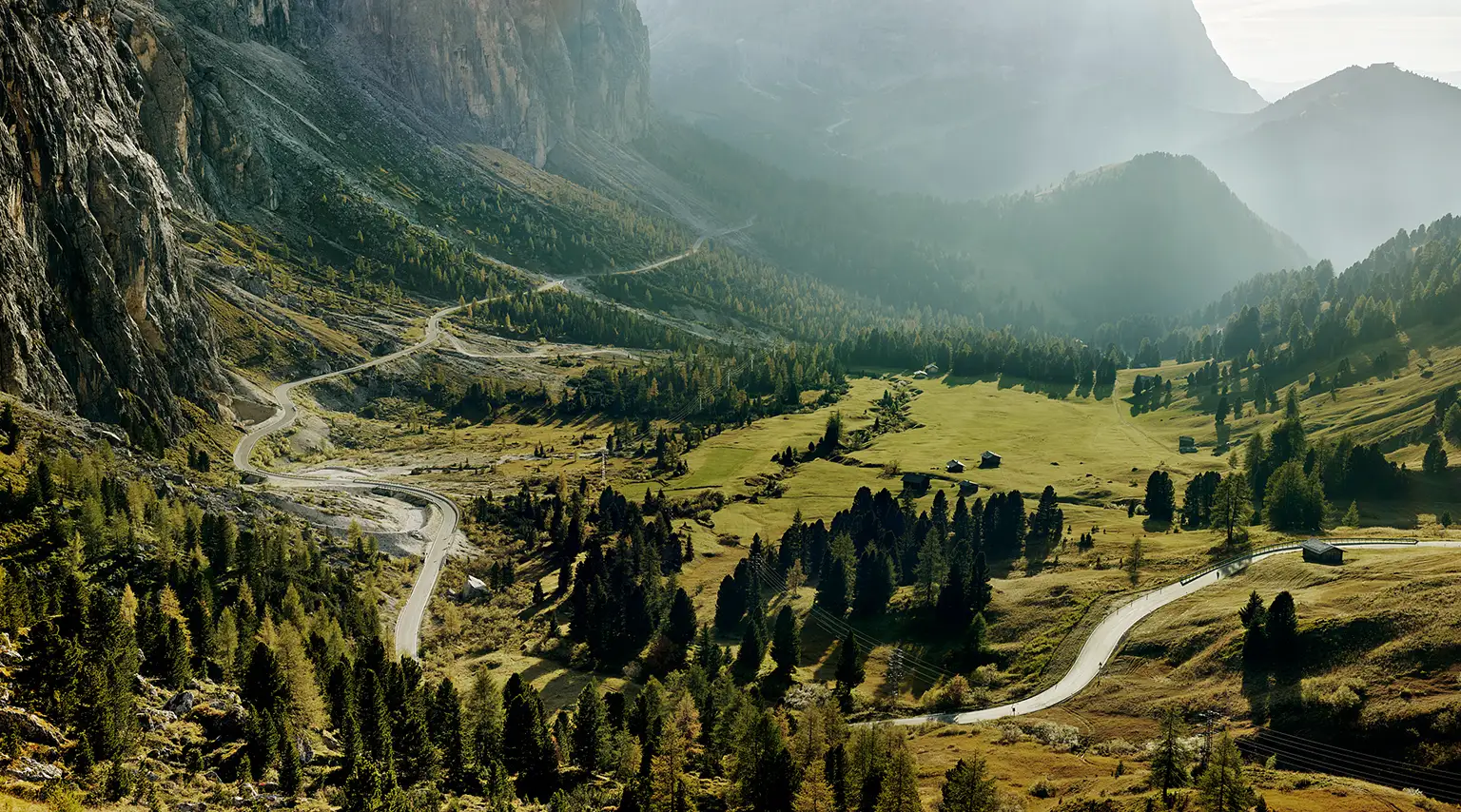 road over the Gardena Pass below the Langkofel mountain in South Tyrol