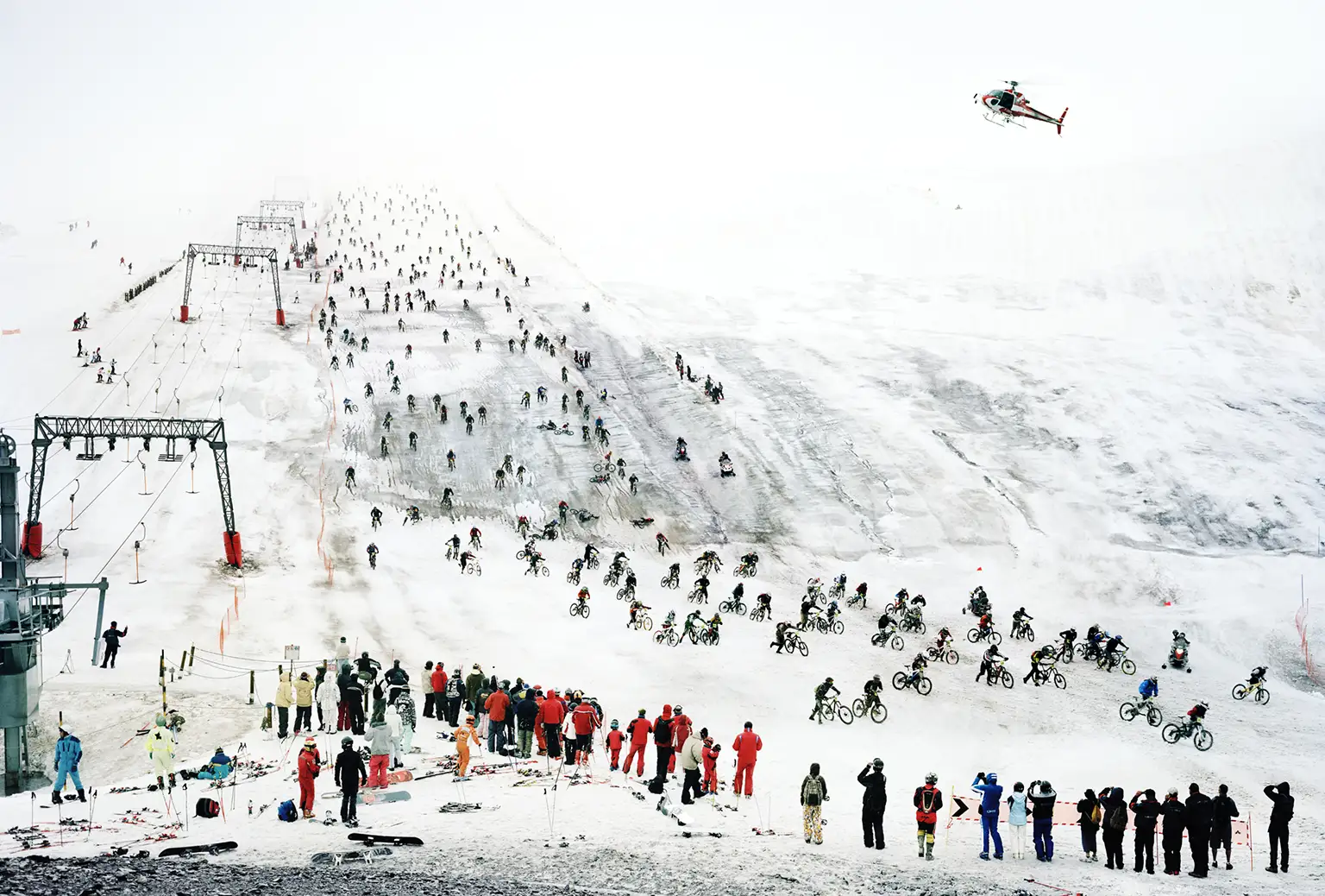 Mountain bikers on the Mont-de-Lans Glacier in the French ski resort of Les Deux Alpes